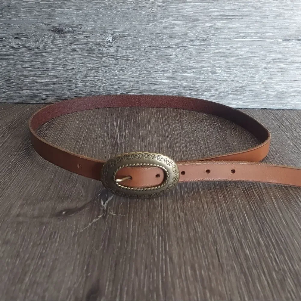 American Eagle Outfitters Brown Leather Skinny Belt Oval Buckle XS/S